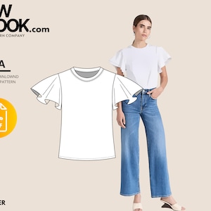 Cara Flutter Sleeve T-Shirt Sewing Pattern: Women's Sizes 4-20 (PDF Digital Download)