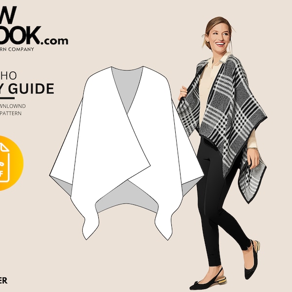SEW LOOK: eenvoudige handleiding voor poncho's, pdf, eenvoudig naaipatroon voor beginners, alle maten