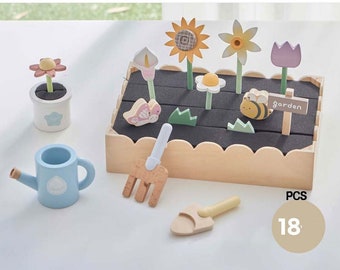 14 Piece Sensory Bin Miniature Wooden Farm toy or Garden/ Wooden garden Toy Set Montessori Waldorf Homeschool Learning Toy Gift | Garden toy