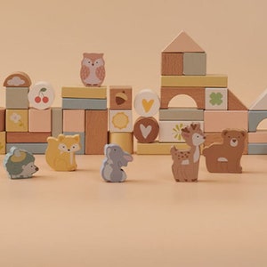 Houten kleurblokken bouwen met dieren 50st. Houten blokken. Montessorispeelgoed. Waldorf-speelgoed.  Houten kubussen.|Houtblok| Dierenspeelgoed