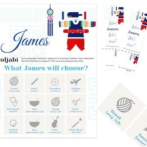 Personalized Doljabi Event Bundle, Doljabi board, Jar Tag , Korean 1st birthday, Doljanchi, Korean first birthday, 돌잡이, Digital files only