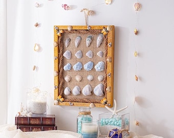 Hanging Shell Art for Nautical Decoration or Garden |  Wooden shell wall tapestry | Wooden Wall Real Shell Decoration