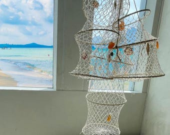 Red de pesca colgante con decoración de conchas / Decoración de pared con conchas, regalo marino, decoración náutica para el hogar, decoración playera con arte de conchas
