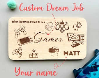 Gamer Personalized Breakfast Board with Your Name & Custom Dream Job „When I grow up, I want to be…“, Future Career, wood engraved with name