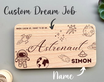 Astronaut Personalized Breakfast Board with Name & Custom Dream Job „When I grow up, I want to be“, Future Career, wood engraved with name