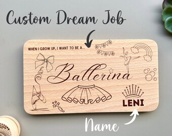 Ballerina Personalized Breakfast Board with Name & Custom Dream Job „When I grow up, I want to be“, Future Career, wood engraved with name