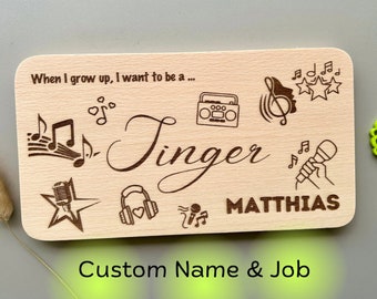 Singer Personalized Breakfast Board with Your Name & Custom Dream Job „When I grow up, I want to be“, Future Career, wood engraved with name