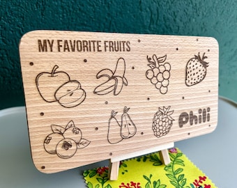 Personalized Breakfast Board with Name & Custom Phrase „My favorite fruits“, pick your fruits and vegetables, food science for toddlers/kids