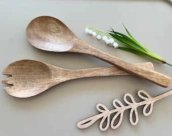 Custom Engraved Mango Wood Serving Utensils, Eco-Friendly Salad Servers, Natural Home Decor, Personalized Gift with Your Unique Message