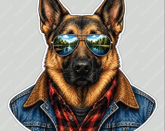 German Shepherd Vinyl Decal | Aviator Sunglasses | Indoor Outdoor | Custom Size