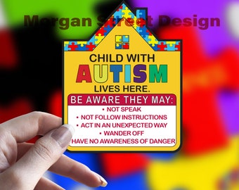 Autism Awareness Decal Sticker | Lives Here | First Responder Safety Alert | Child Adult Teen | Window Door Vinyl