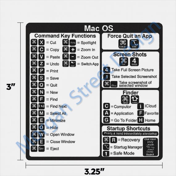 MacBook Keyboard Shortcut Vinyl Decal Sticker | Mac OS Cheat Sheet