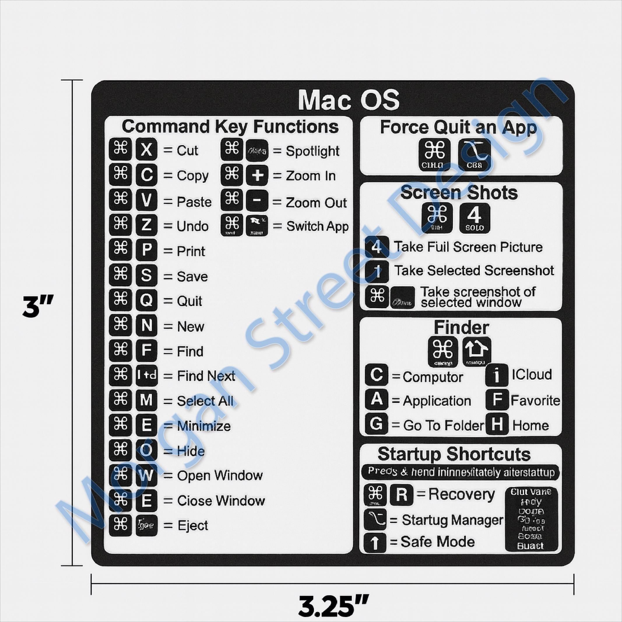 Mac OS MacBook Keyboard Shortcut Decal Sticker