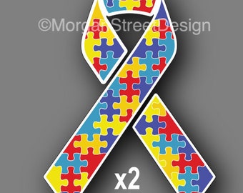 Two Autism Awareness Ribbons 3" Vinyl Decal Sticker