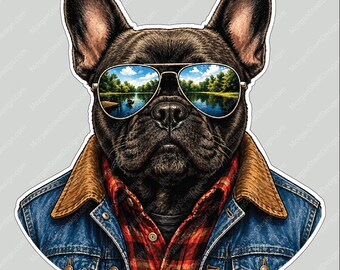 French Bulldog Vinyl Decal | Aviator Sunglasses | Indoor Outdoor | Custom Size