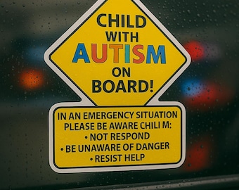 Autism On Board Car Decal: Emergency Alert Vinyl Sticker