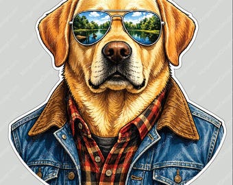 Cool Yellow Labrador Sticker | Aviator Sunglasses Dog Decal | Outdoor Vinyl Sticker | Laptop Water Bottle Car Decal | Yellow Labrador Gift