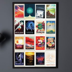 Exoplanet Space Tourism Travel Poster Series Wall Art by NASA JPL Collage of Images
