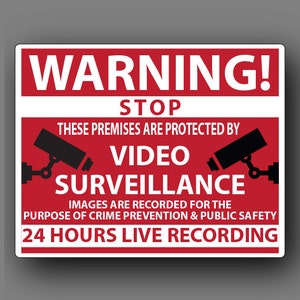 Video Surveillance Security Warning Caution Decal Sticker. Set of 5