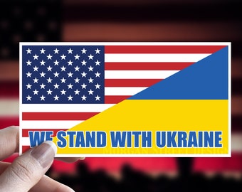 We Stand With Ukraine US Flag Sticker Ukrainian Vinyl Car Window Laptop Decal Bumper