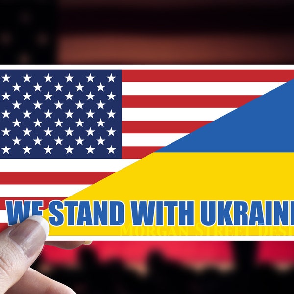 We Stand With Ukraine US Flag Sticker Ukrainian Vinyl Car Window Laptop Decal Bumper