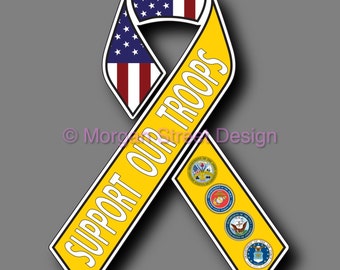 Support Our Troops Yellow Ribbon Vinyl Decal