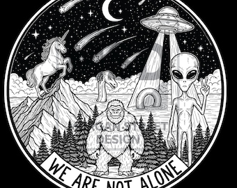 Mystical Creatures Vinyl Decal: Yeti, Alien, Unicorn & Loch Ness Monster