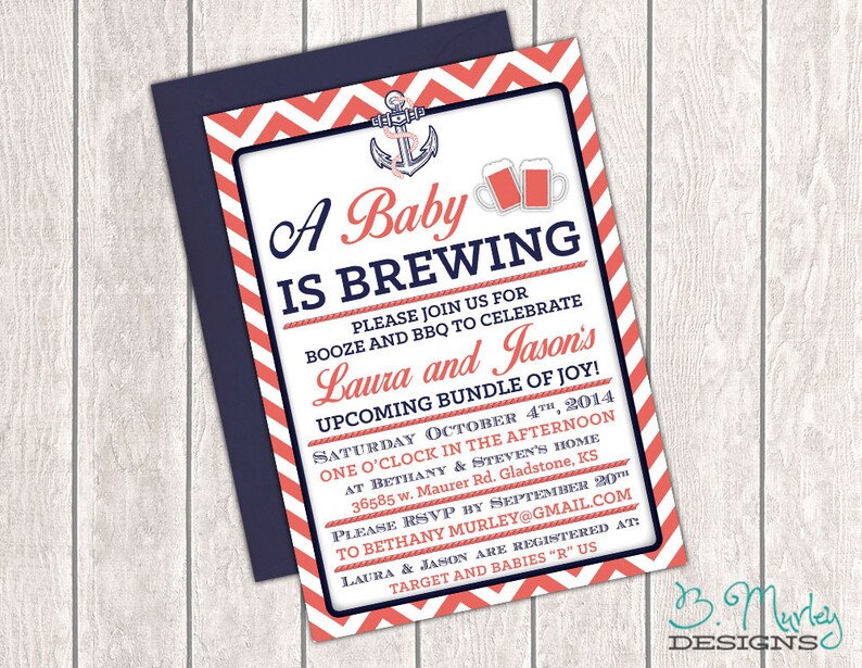 A Baby Is Brewing Coed Baby Shower Invitation Nautical Theme Etsy