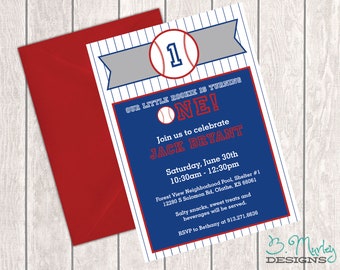 Little Rookie Baseball Themed 1st Birthday Invite-Printable