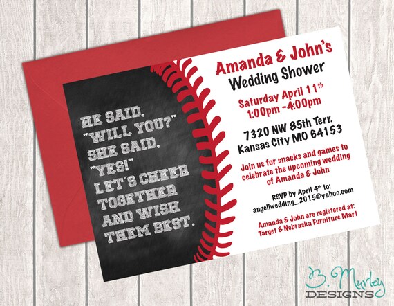Baseball Themed Wedding Shower Invitation Printable Etsy