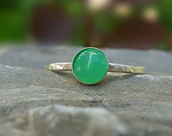 Silver Natural Chrysoprase Ring,  Stacking  Ring with Green Chrysoprase Gemstone