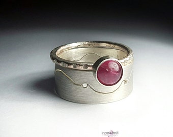 Pink Tourmaline Ring, Set Of Two Rings With Pink Gemstone