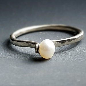 Pearl Ring Pearl Engagement Ring Pearl Simple Ring Pearl Promise Ring Minimalist Ring Pearl Thin Ring Pearl Delicate Ring Pearl Dainty Ring