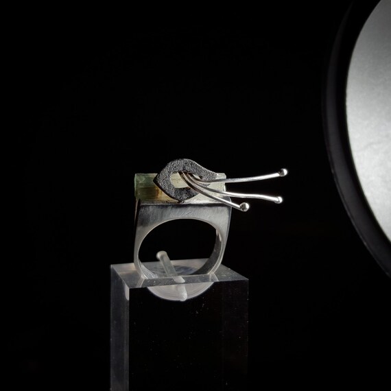 Aquamarine Ring  Raw Aquamarine Crystal Ring Statement Ring Contemporary Ring March Birthstone Ring Evil Eye Ring Gift For Her