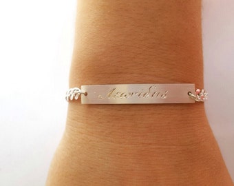 Name Bar Bracelet Initial Bracelet ID Silver Custom Name Bar Bracelet Customized Name Bracelet Hand Stamped Bracelet Custom Christmas Gift