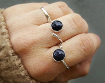 Sandstone Ring, Blue Goldstone Ring, Moon Ring, Universe Ring, Galaxy Ring Constellation Ring, Celestial Ring