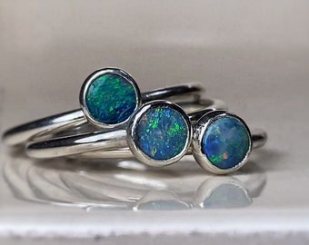 Australian Opal Ring, Boulder Opal Silver Ring, Dainty Opal Ring