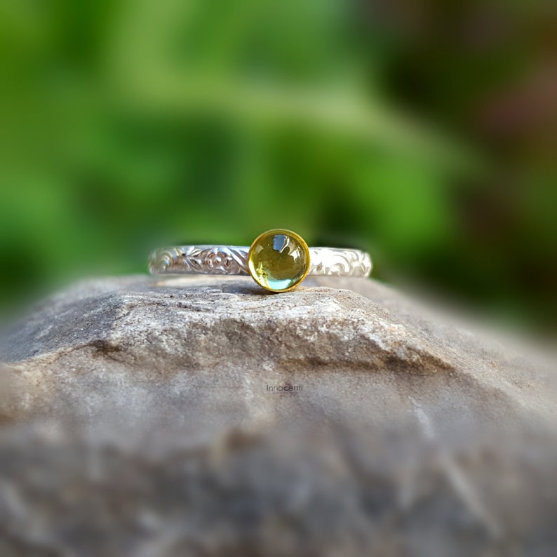 Green peridot ring, Peridot stacking ring ,August birthstone jewelry, August birthstone ring image 2