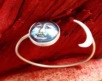 Moon Bracelet Crescent Moon Full Moon Bracelet Moon Face Bangle Man In The Moon Bangle Bracelet Celestial Jewelry Amethyst Purple Bracelet