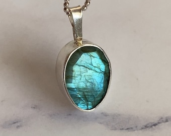 Labradorit Anhänger, Großer Labradorit Anhänger, Regenbogen Labradorit Halskette, Labradorit Halskette, Labradorit Sterling Silber Anhänger
