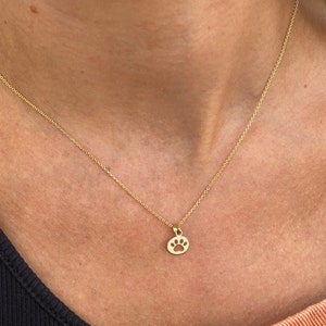 Paw Print Necklace, Cat Print Jewelry, Pet Lover Gift,  Pet Memorial,  9K Gold Paw Necklace, Gift for Animal Lovers