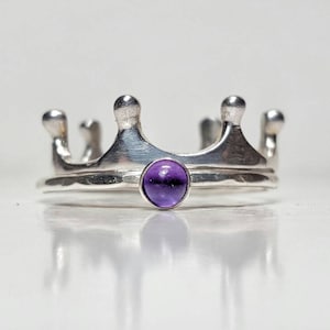 Stacking Ring Set, Silver Ring Set,Stacking Rings Set, Crown and Gemstone Ring Set, Stackable Ring Set