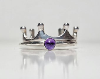 Stacking Ring Set, Silver Ring Set,Stacking Rings Set, Crown and Gemstone Ring Set, Stackable Ring Set