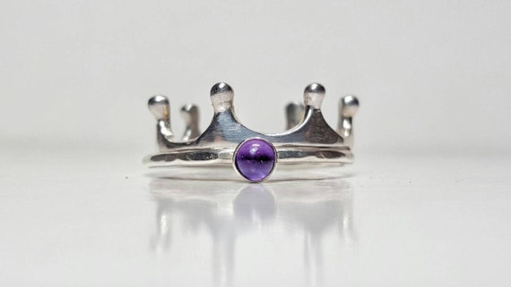 Stacking Ring Set, Silver Ring Set,Stacking Rings Set, Crown and Gemstone Ring Set, Stackable Ring Set