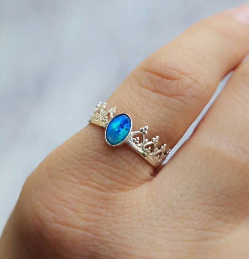 Opal Ring, Silver Opal Ring, Gemstone Ring, October Birthstone, Stacking Ring, Dainty Silver Ring image 2