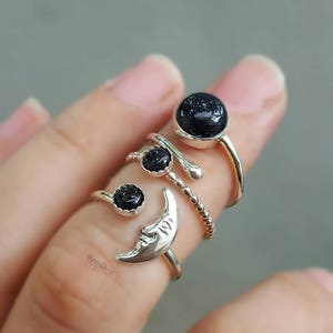 Sandstone Ring, Indigo Blue Goldstone Ring, Blue Stone Ring, Moon Ring, Universe Ring, Galaxy Ring, Constellation Ring, Celestial Ring