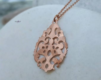 Dainty Rose Gold Necklace Delicate Rose Gold Necklace Rose Gold Layering Necklace  Rose Gold Lace Necklace Filigree Necklace
