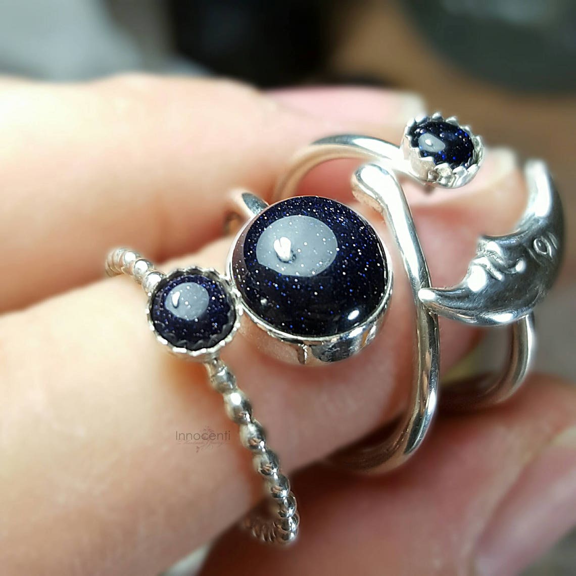 Blue Goldstone Ring Blue Goldstone Goldstone Ring Blue Stone Etsy