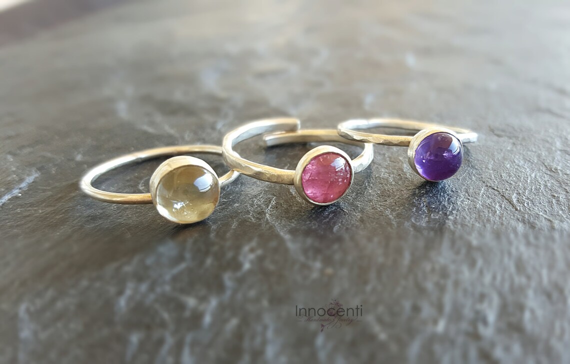 Gemstone Stack Rings Set Three Gemstone Stack Rings Silver Etsy