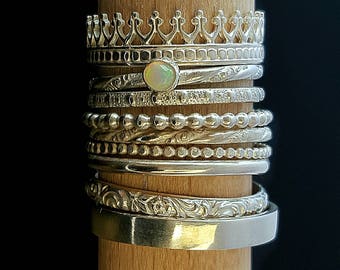 Anillos apilables, Conjunto de anillos apilables, Regalo de amor, Regalo para ella, Regalo de esposa, Regalo de aniversario, Anillos de plata apilables, Anillo de plata con patrón